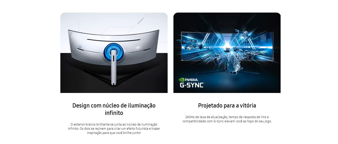 Monitor Gamer Curvo Samsung Odyssey 49 DQHD, 240Hz, 1ms, HDMI, Display Port, USB, G-Sync, Freesync Premium Pro, Ajuste de Altura, Branco, Série G9